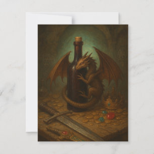 Tini dragon hugging a wine bottle fantasy art card