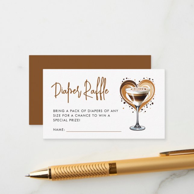 Tini One Espresso Martini Baby Diaper Raffle Enclosure Card (Front/Back In Situ)