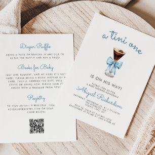 Tini One Espresso Martini QR Code Boy Baby Shower Invitation