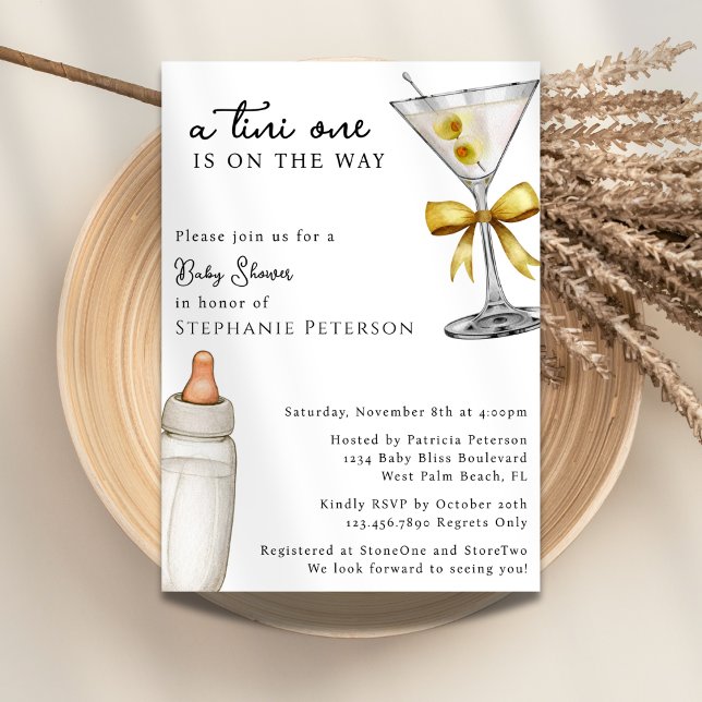 Tini One Is On The Way Yellow Martini Baby Shower Invitation (Creator Uploaded)