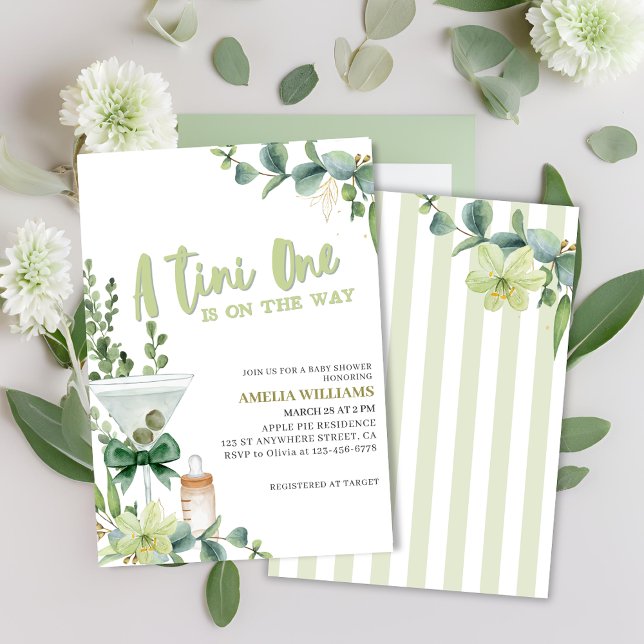 Tini one martini green gender neutral baby shower invitation (Creator Uploaded)