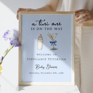 Tini One On The Way Blue Back Martini Baby Shower Poster