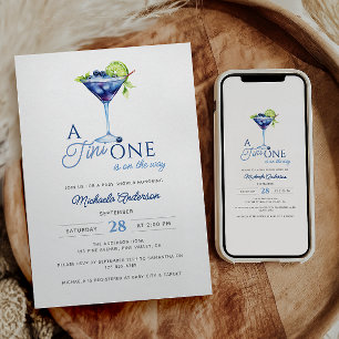 Tini One On The Way Watercolor Martini Baby Shower Invitation