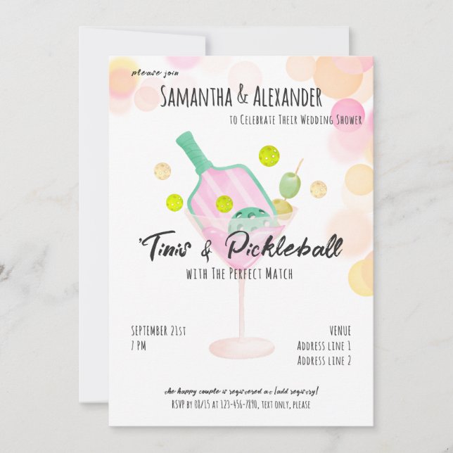 Tini Pickleball Boho Martini Bridal Couples Shower Invitation (Front)