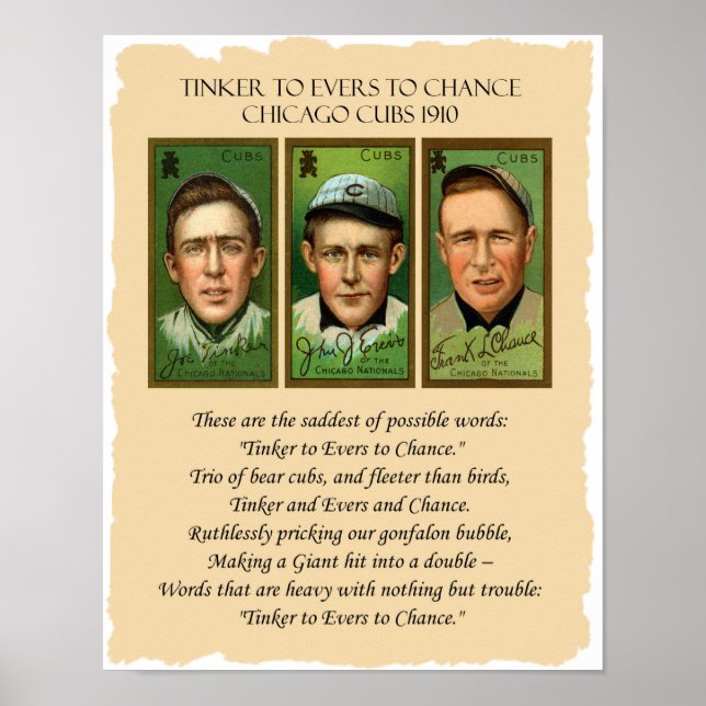Tinker to Evers to Chance Chicago Cubs 1910 Poem Poster (Front)