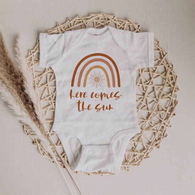 TINLEY Boho Terracotta Rainbow Here Comes the Sun Baby Bodysuit (Creator Uploaded)
