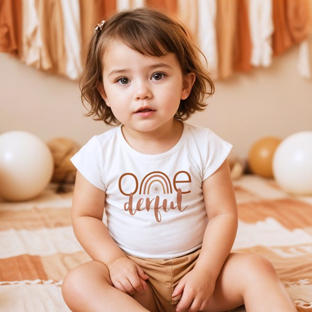 TINLEY Boho Terracotta Rainbow Onederful Birthday Baby T-Shirt (Creator Uploaded)