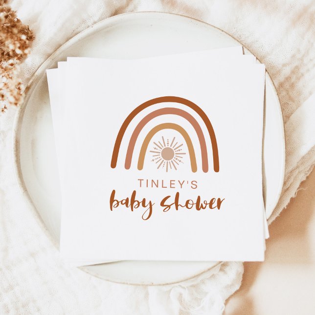 TINLEY Boho Terracotta Rainbow Sun Baby Invitation Napkin (Creator Uploaded)