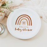 TINLEY Boho Terracotta Rainbow Sun Baby Invitation Paper Plate<br><div class="desc">This baby shower paper plate features a bohemian burnt orange terracotta rainbow with a sun in the centre and a cute handwritten font. Edit most wording to meet the needs of your event. 💜 COLORS ARE EDITABLE! Click 'edit design' to change the colours for your party.</div>