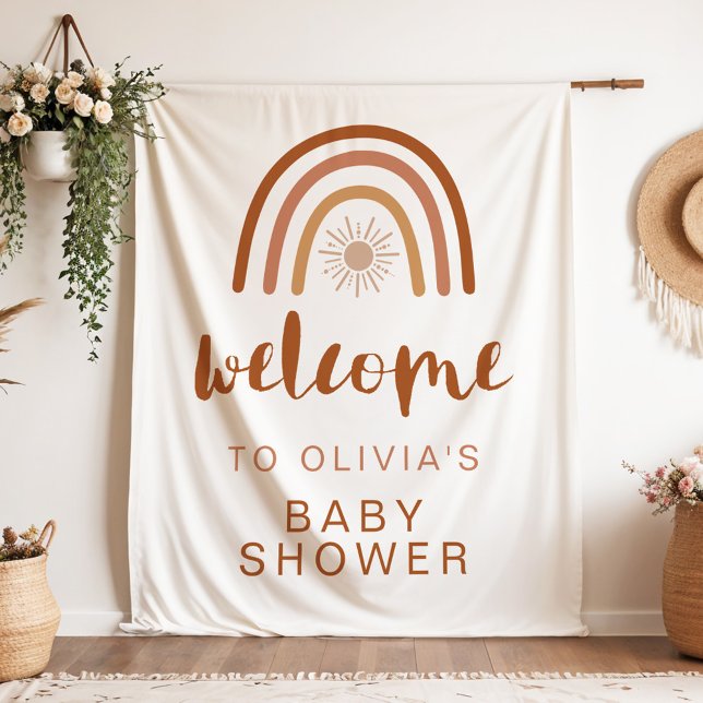 TINLEY Boho Terracotta Rainbow Sun Baby Shower Tapestry (Creator Uploaded)
