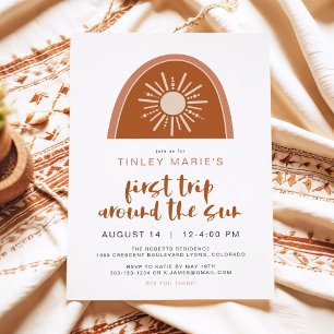 TINLEY Boho Terracotta Rainbow Sun First Birthday Invitation