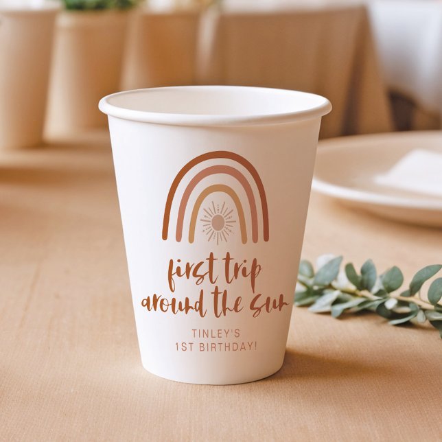 TINLEY Boho Terracotta Rainbow Sun First Birthday Paper Cups (Creator Uploaded)