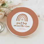 TINLEY Boho Terracotta Rainbow Sun First Birthday Paper Plate<br><div class="desc">The Tinley Collection features a bohemian terracotta rainbow and fun handwritten font. This birthday collection can be made gender neutral or is perfect for a 'first trip around the sun' themed event. Colours in the collection are editable! Edit your palette in the full design space.</div>