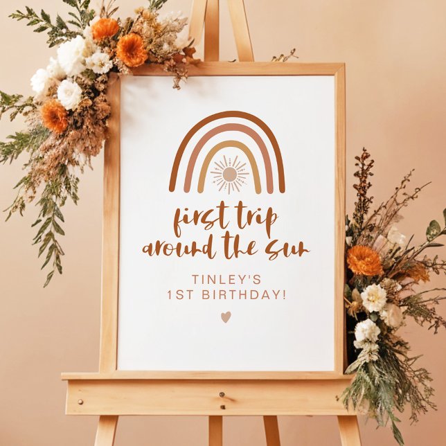 TINLEY Boho Terracotta Rainbow Sun First Birthday Poster (Creator Uploaded)