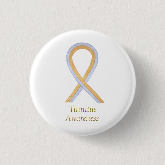 Tinnitus Gold/Silver Awareness Ribbon Custom Pin (Front)