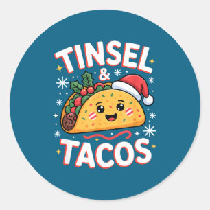 Tinsel And Tacos Cute Christmas Mexican Food Fun  Classic Round Sticker