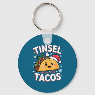Tinsel And Tacos Cute Christmas Mexican Food Fun  Key Ring