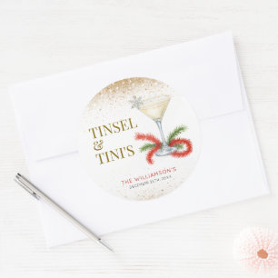 Tinsel and Tinis Christmas Holiday Party Classic Round Sticker