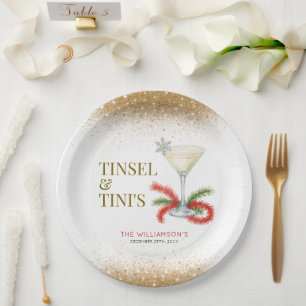 Tinsel and Tinis Christmas Holiday Party Paper Plate