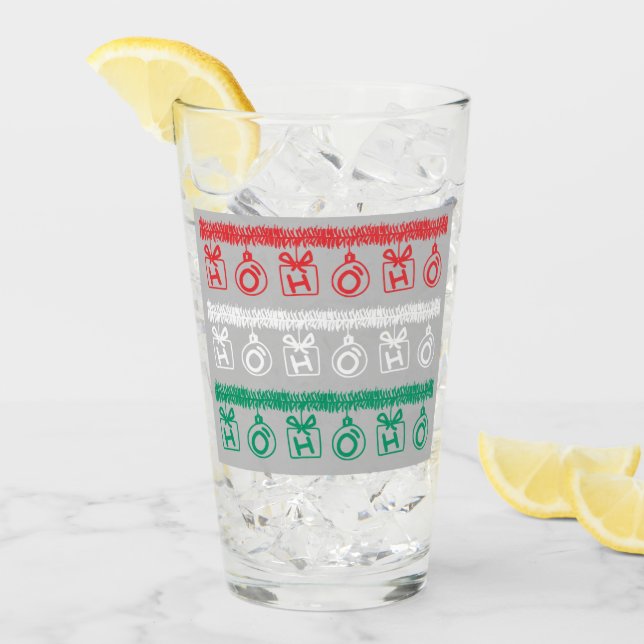 Tinsel HO HO HO (Tri Colour) Glass (Front Ice)