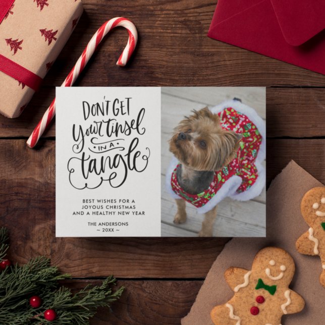 Tinsel in a Tangle Funny Dog Pet Photo Christmas  Holiday Card (Creator Uploaded)