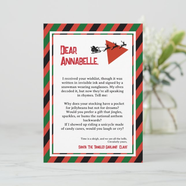 Tinsel Paradox DADA Letter from Santa Invitation (Standing Front)