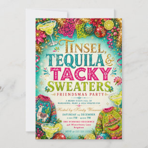Tinsel Tequila Tacky Sweaters Friendsmas Party Invitation