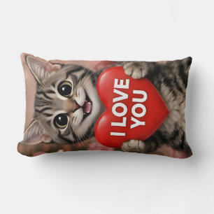 Tinsel the Christmas Kitten "I Love You" Lumbar Cushion