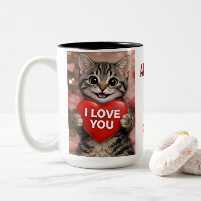 Tinsel the Christmas Kitten Two-Tone Coffee Mug (With Donut)