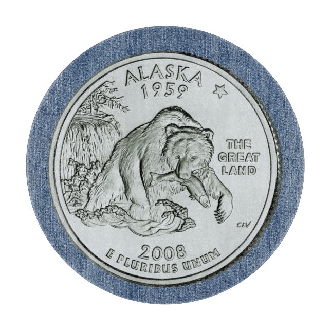 Tinted Alaska State Quarter Design  Cutting Board (Front)