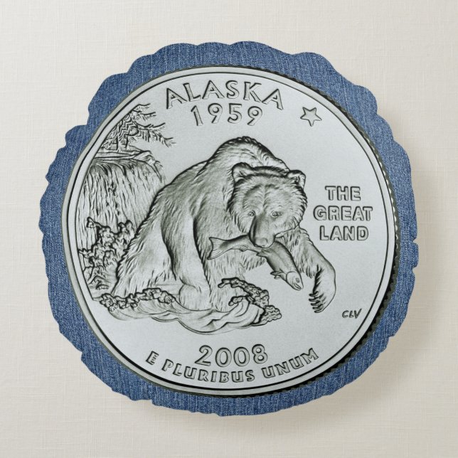 Tinted Alaska State Quarter Design  Round Cushion (Front)