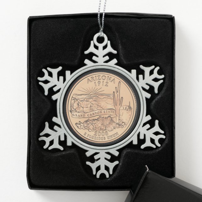 Tinted Arizona State Quarter  Snowflake Pewter Christmas Ornament (Box)