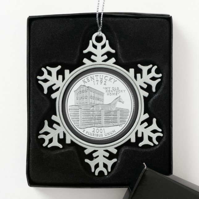 Tinted Kentucky State Quarter  Snowflake Pewter Christmas Ornament (Box)