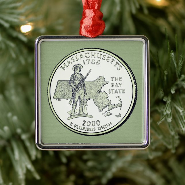 Tinted Massachusetts State Quarter  Metal Tree Decoration (Tree)