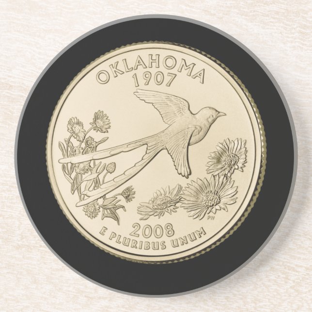 Tinted Oklahoma State Quarter Design  Coaster (Front)