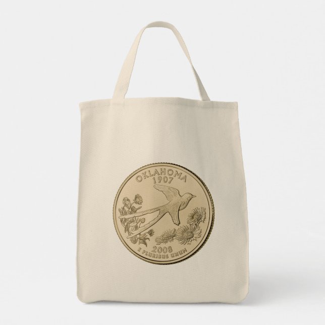 Tinted Oklahoma State Quarter Design  Tote Bag (Back)