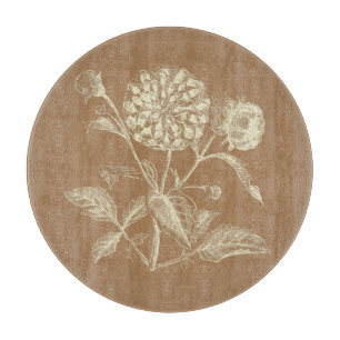 Tinted Vintage Zinnia Illustration Brown  Cutting Board