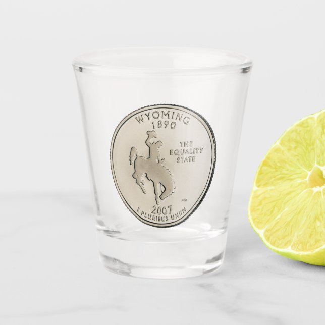 Tinted Wyoming State Quarter Design  Shot Glass (Front)