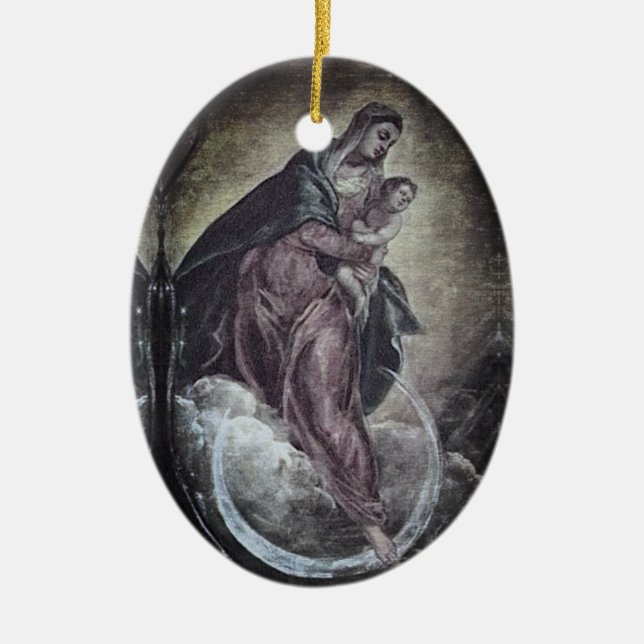 Tintoretto Crescent Moon Madonna Maria Apocalypse Ceramic Tree Decoration (Front)