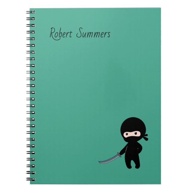 Tiny Angry Ninja Custom Name on Dark Green Notebook (Front)