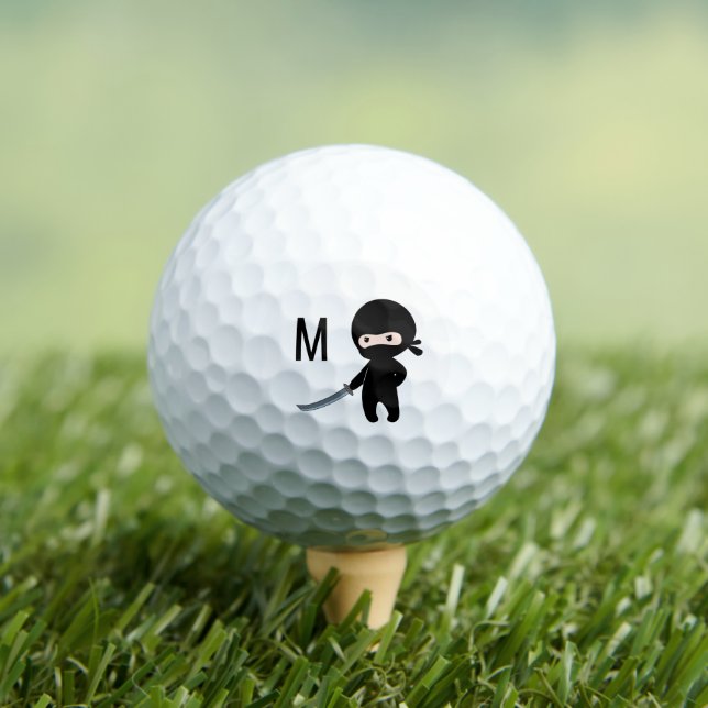 Tiny Angry Ninja Monogram Initial Golf Balls (Insitu Tee)
