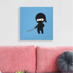 Tiny Angry Ninja on Blue Canvas Print