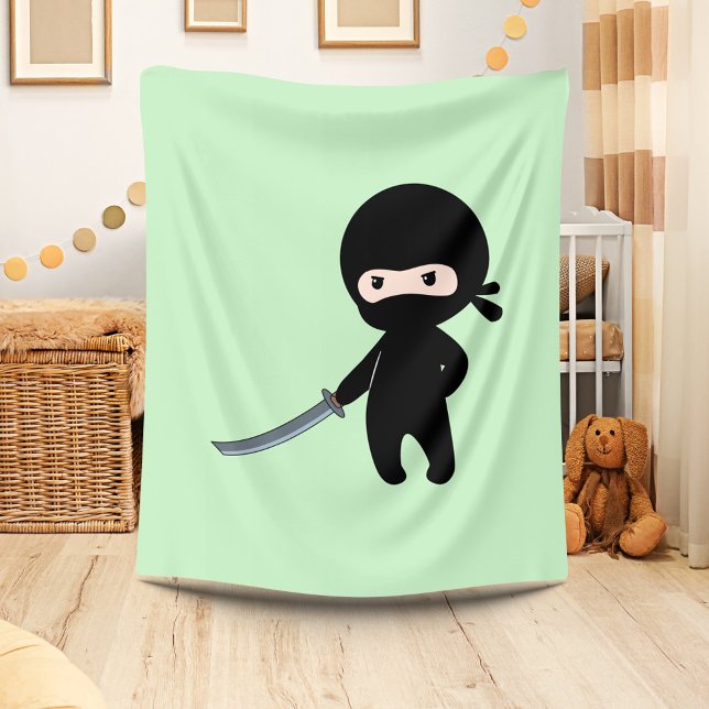 Tiny Angry Ninja on Green Fleece Blanket (Creator Uploaded)
