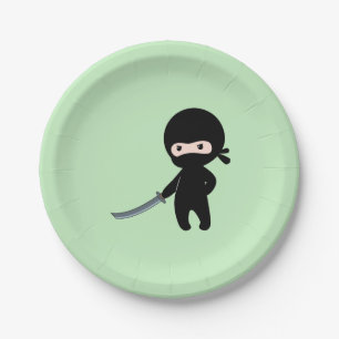 Tiny Angry Ninja on Green Paper Plate