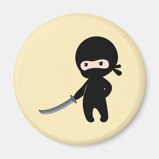 Tiny Angry Ninja on Yellow Magnet (Front)