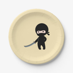 Tiny Angry Ninja on Yellow Paper Plate