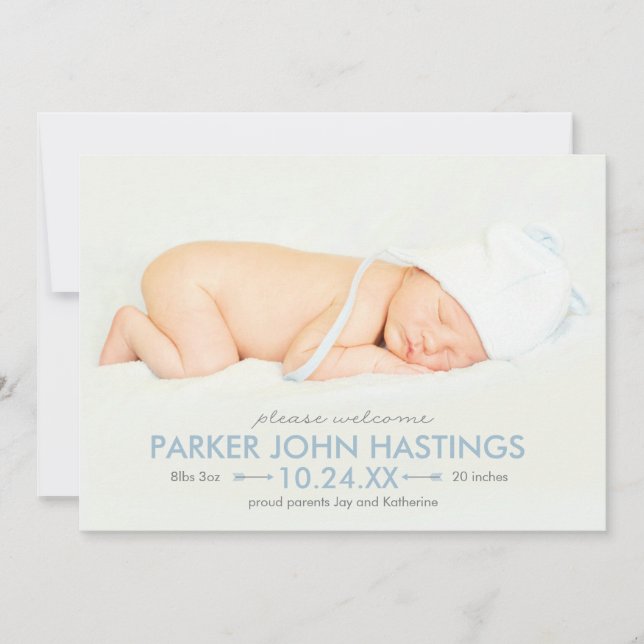 Tiny Archer Arrow Full Bleed Birth Announcement (Front)