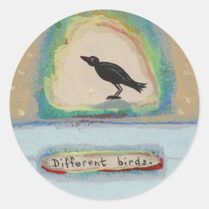 Tiny Art # 602 - Different Birds original painting Classic Round Sticker