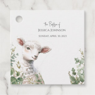 Tiny Baby Lamb and Eucalyptus baptism Favour Tags