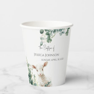 Tiny Baby Lamb and Eucalyptus baptism  Paper Cups